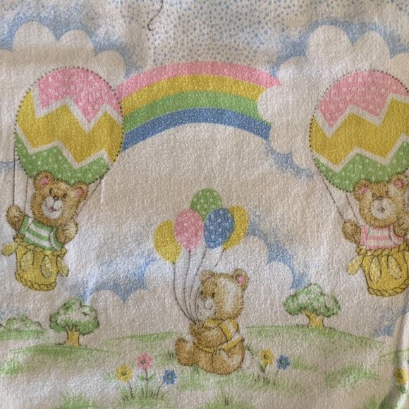 VTG Toddle Time Receiving Blanket Bears Hot Air Balloons Rainbow Cotton 26" x40" - Picture 1 of 5